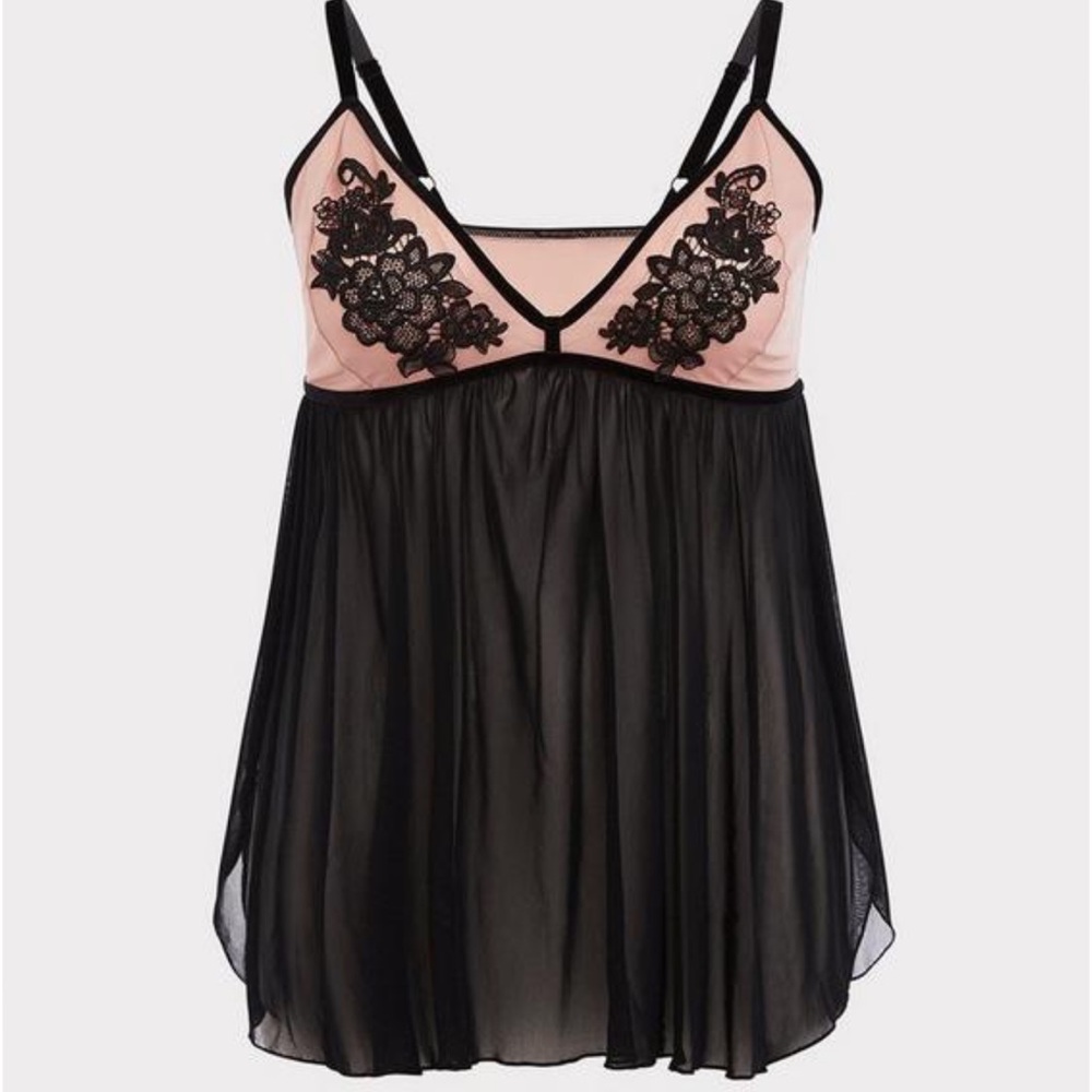 Torrid Pink & Black Floral Applique Mesh Babydoll - Picture 2 of 3